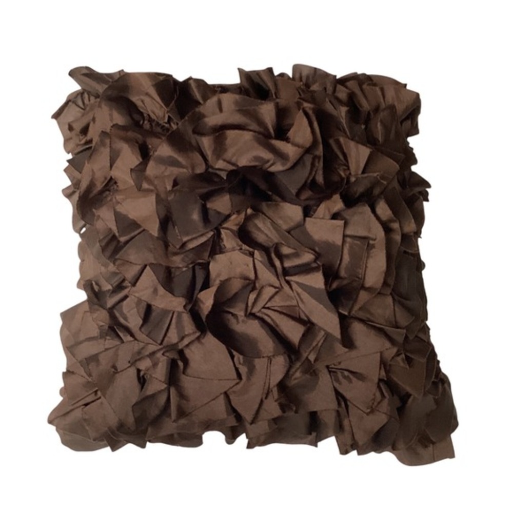 Pier One Brown Ruffle Throw Pillow Shabby Chic Boho Modern 17 x 17